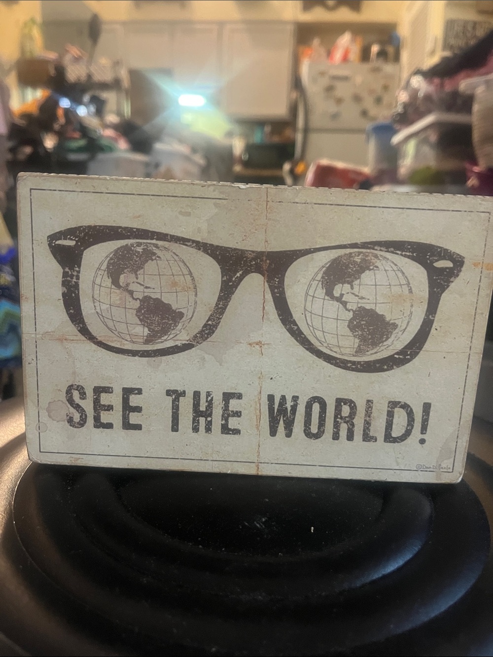 KP Designs Vintage-Inspired Black & Cream 'See The World' Decorative sign 398